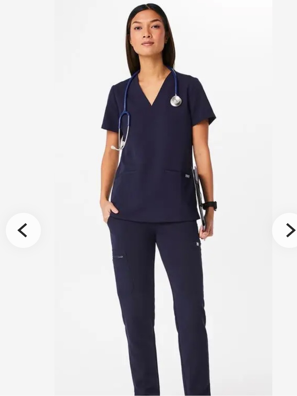 Figs Casma Three-Pocket Scrub Top and Zamora Jogger Scrub Pants Set Navy Large